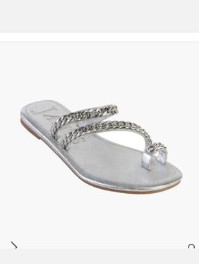 Eric Javits Chainmi Toe Loop Sandal- Silver - NWT 9.5